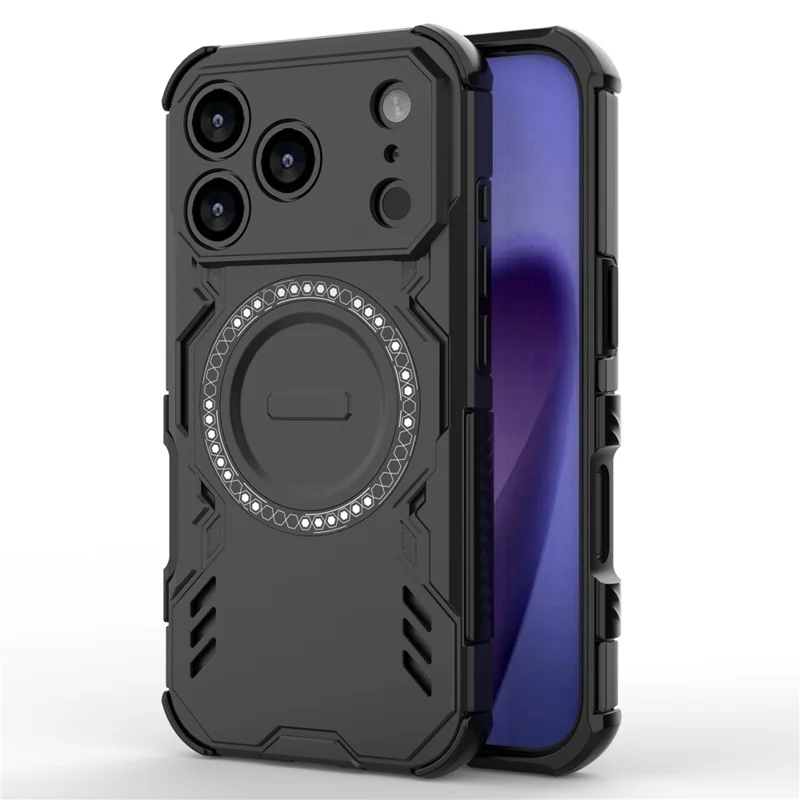 For iPhone 17 Pro Magnetic Case Butterfly Armor Hollow Heat Dissipation PC + TPU Phone Cover - Black