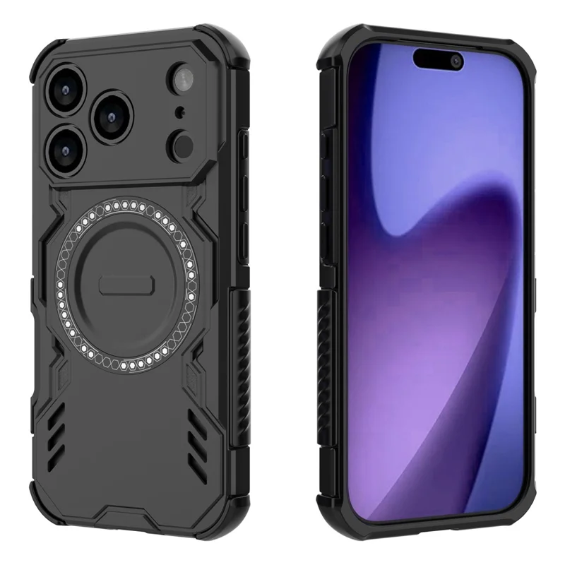 For iPhone 17 Pro Magnetic Case Butterfly Armor Hollow Heat Dissipation PC + TPU Phone Cover - Black