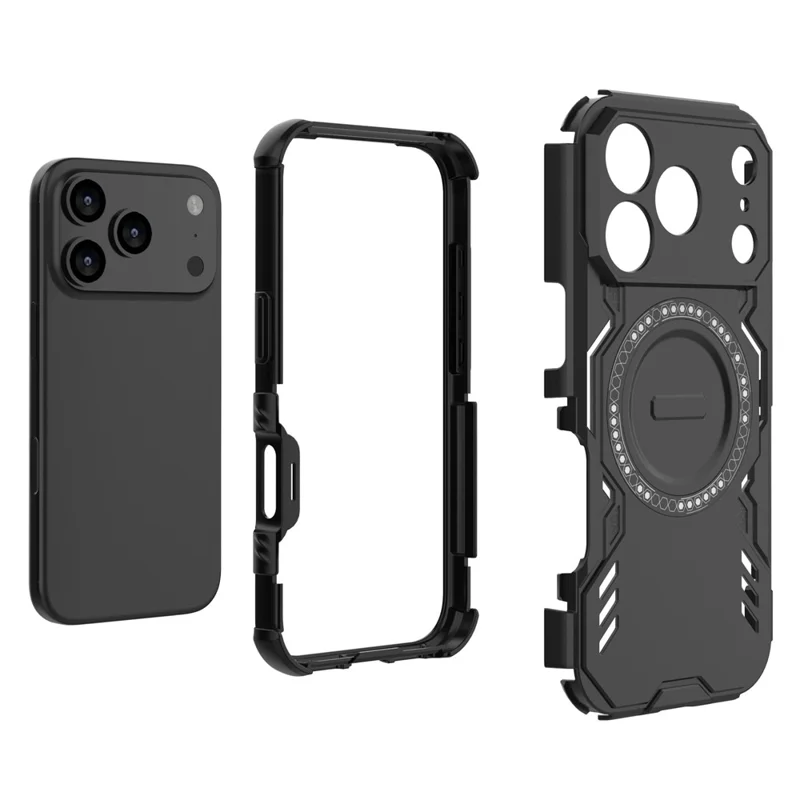 For iPhone 17 Pro Magnetic Case Butterfly Armor Hollow Heat Dissipation PC + TPU Phone Cover - Black