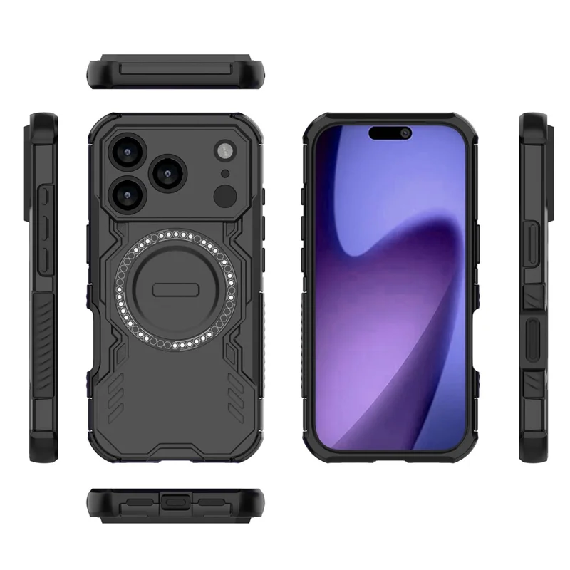 For iPhone 17 Pro Magnetic Case Butterfly Armor Hollow Heat Dissipation PC + TPU Phone Cover - Black