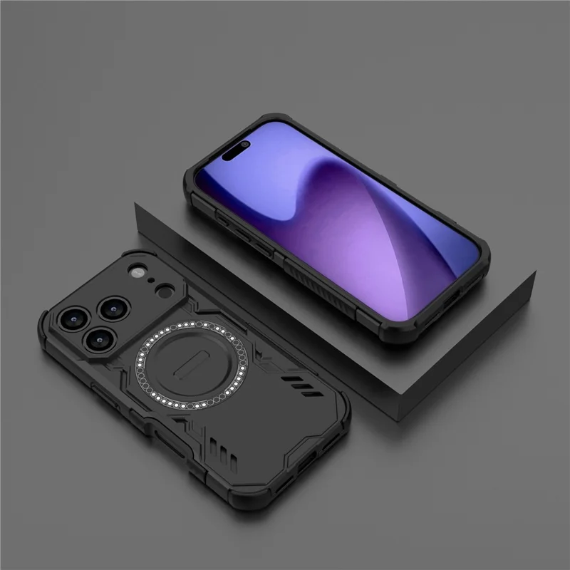 For iPhone 17 Pro Magnetic Case Butterfly Armor Hollow Heat Dissipation PC + TPU Phone Cover - Black