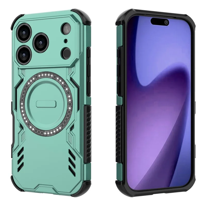 For iPhone 17 Pro Magnetic Case Butterfly Armor Hollow Heat Dissipation PC + TPU Phone Cover - Green