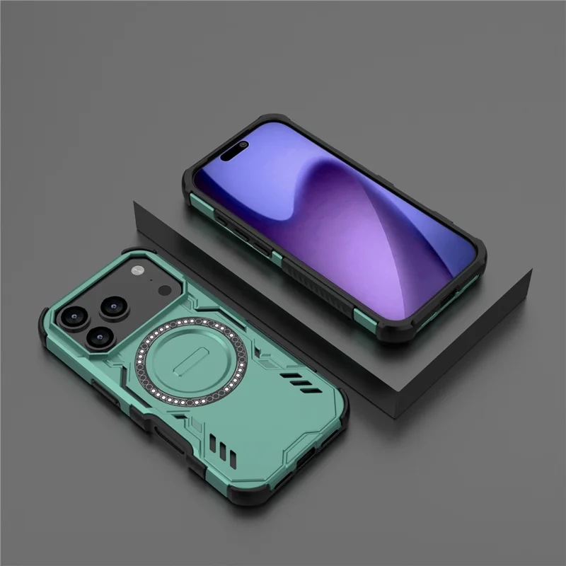 For iPhone 17 Pro Magnetic Case Butterfly Armor Hollow Heat Dissipation PC + TPU Phone Cover - Green