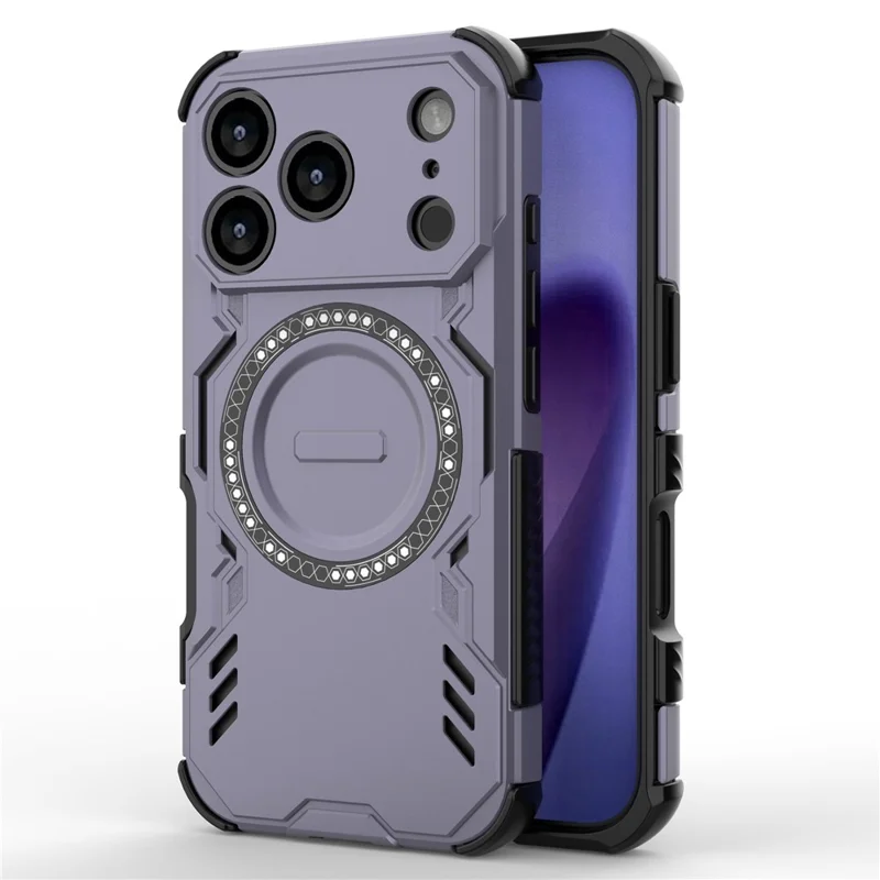 For iPhone 17 Pro Magnetic Case Butterfly Armor Hollow Heat Dissipation PC + TPU Phone Cover - Purple