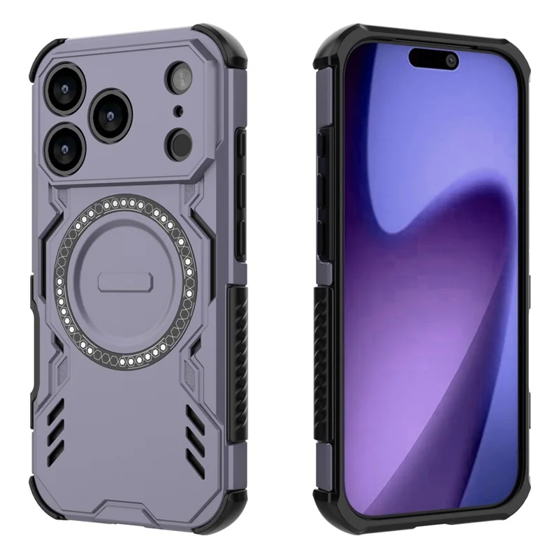 For iPhone 17 Pro Magnetic Case Butterfly Armor Hollow Heat Dissipation PC + TPU Phone Cover - Purple
