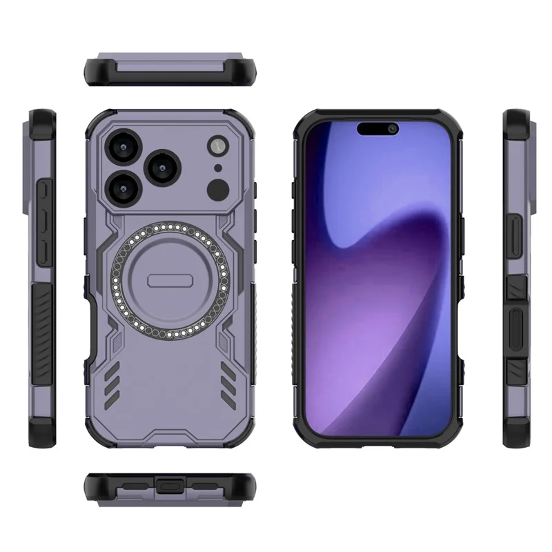 For iPhone 17 Pro Magnetic Case Butterfly Armor Hollow Heat Dissipation PC + TPU Phone Cover - Purple