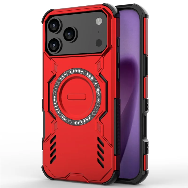 Capa magnética para iPhone 17 Pro Max Armadura Borboleta Dissipação de Calor PC + TPU Capa de Telefone - Vermelho