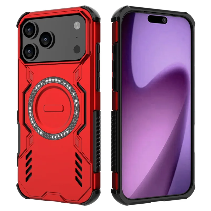Capa magnética para iPhone 17 Pro Max Armadura Borboleta Dissipação de Calor PC + TPU Capa de Telefone - Vermelho