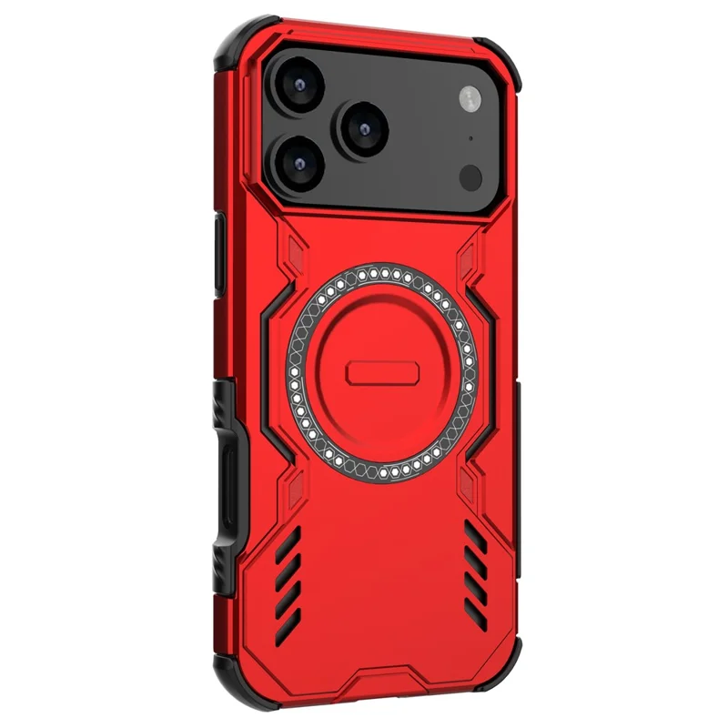 Capa magnética para iPhone 17 Pro Max Armadura Borboleta Dissipação de Calor PC + TPU Capa de Telefone - Vermelho