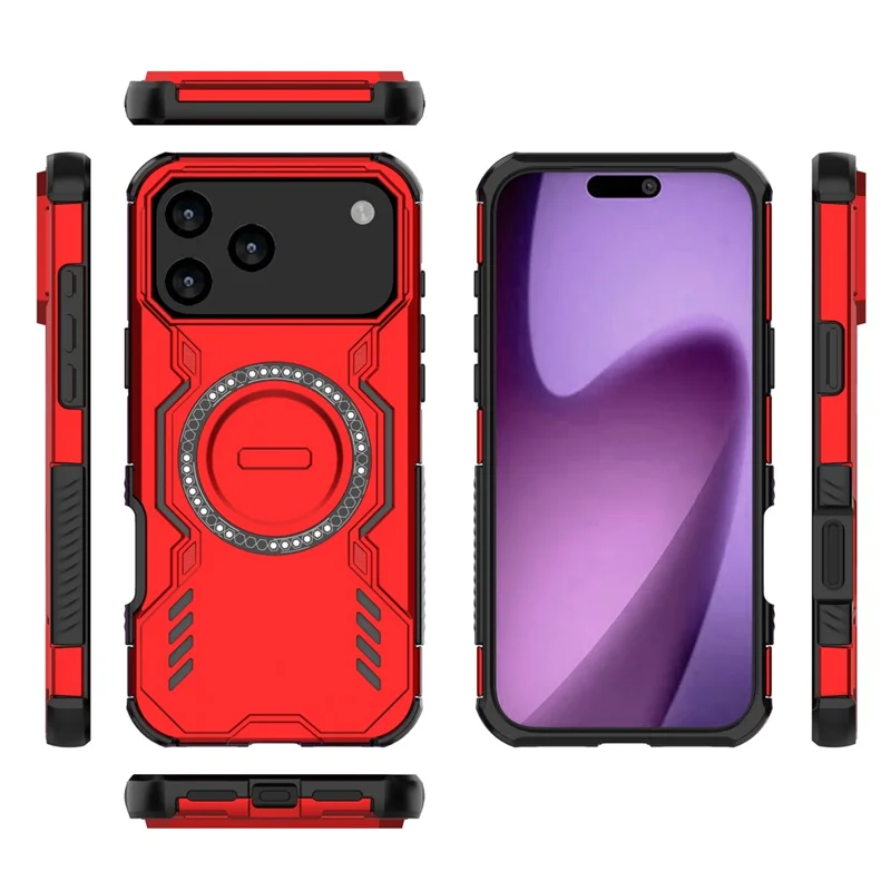 Capa magnética para iPhone 17 Pro Max Armadura Borboleta Dissipação de Calor PC + TPU Capa de Telefone - Vermelho
