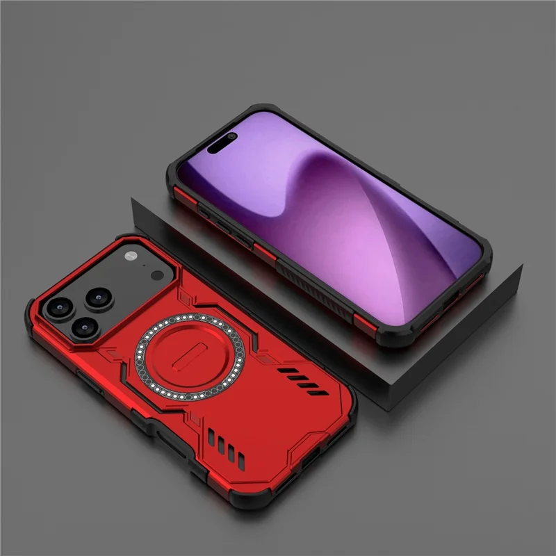 Capa magnética para iPhone 17 Pro Max Armadura Borboleta Dissipação de Calor PC + TPU Capa de Telefone - Vermelho