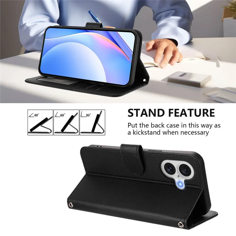 For iPhone 17 Case Panda Imprint RFID Blocking Wallet Leather Phone Cover with Wrist Strap - Black
