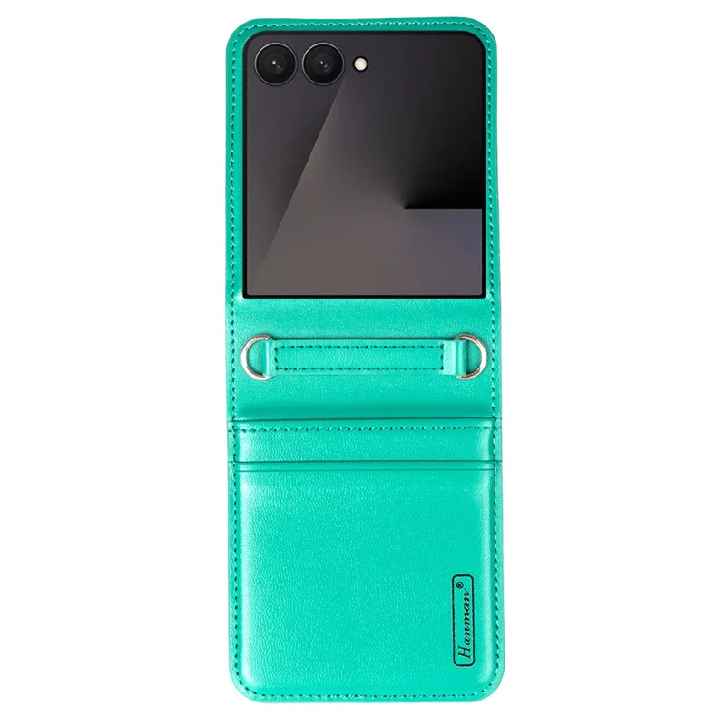 Funda HANMAN Serie Mill para Samsung Galaxy Z Flip7 5G con Ranuras para Tarjetas - Cuero Sintético - Color Cian