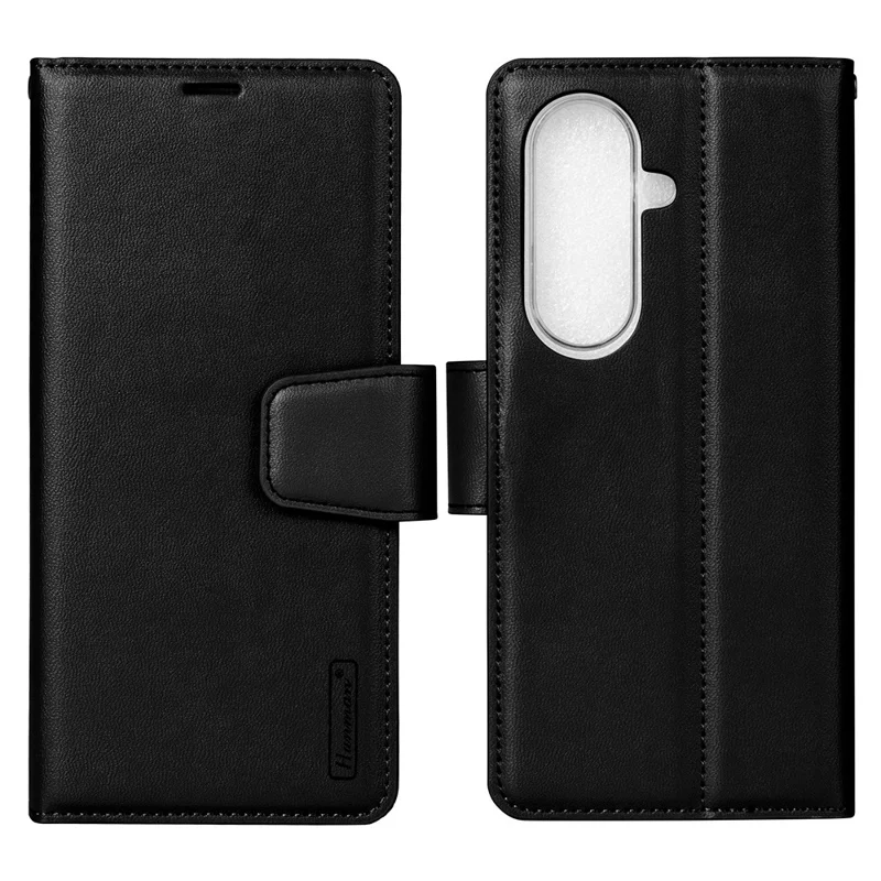 HANMAN Mill Series for Samsung	Galaxy Z Fold7 5G Case Wallet Stand PU Leather Phone Cover - Black