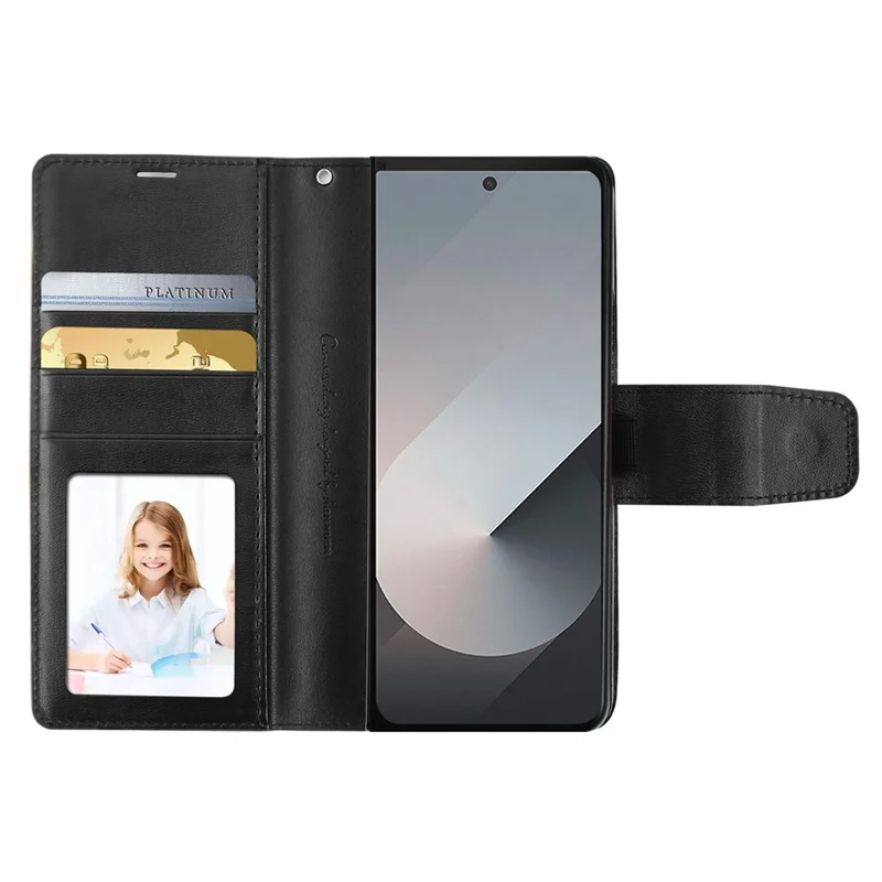 HANMAN Mill Series for Samsung	Galaxy Z Fold7 5G Case Wallet Stand PU Leather Phone Cover - Black
