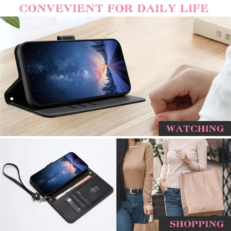 Pour iPhone 17 Air Étui Décoratif Nœud Papillon Portefeuille Housse de Téléphone en Cuir avec Dragonne - Noir