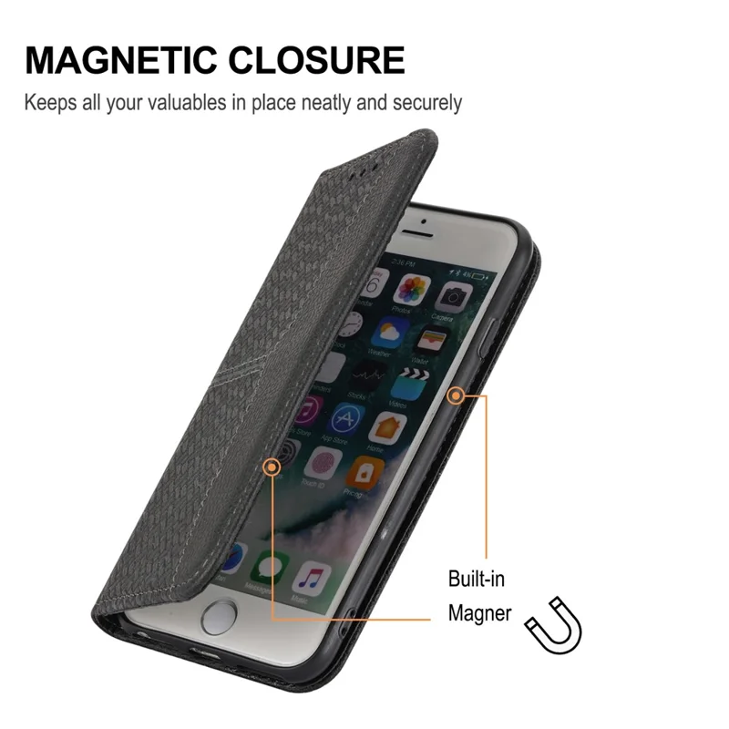 For iPhone 17 Case Woven Texture PU Leather Wallet Phone Cover with Wrist Strap - Black