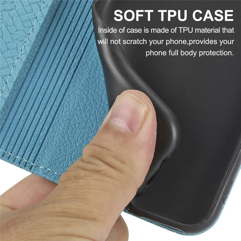 For iPhone 17 Pro Max Case Woven Texture PU Leather Wallet Phone Cover with Wrist Strap - Blue