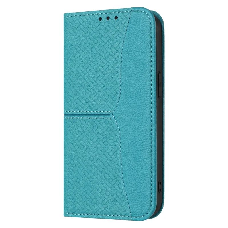 For iPhone 17 Pro Max Case Woven Texture PU Leather Wallet Phone Cover with Wrist Strap - Blue