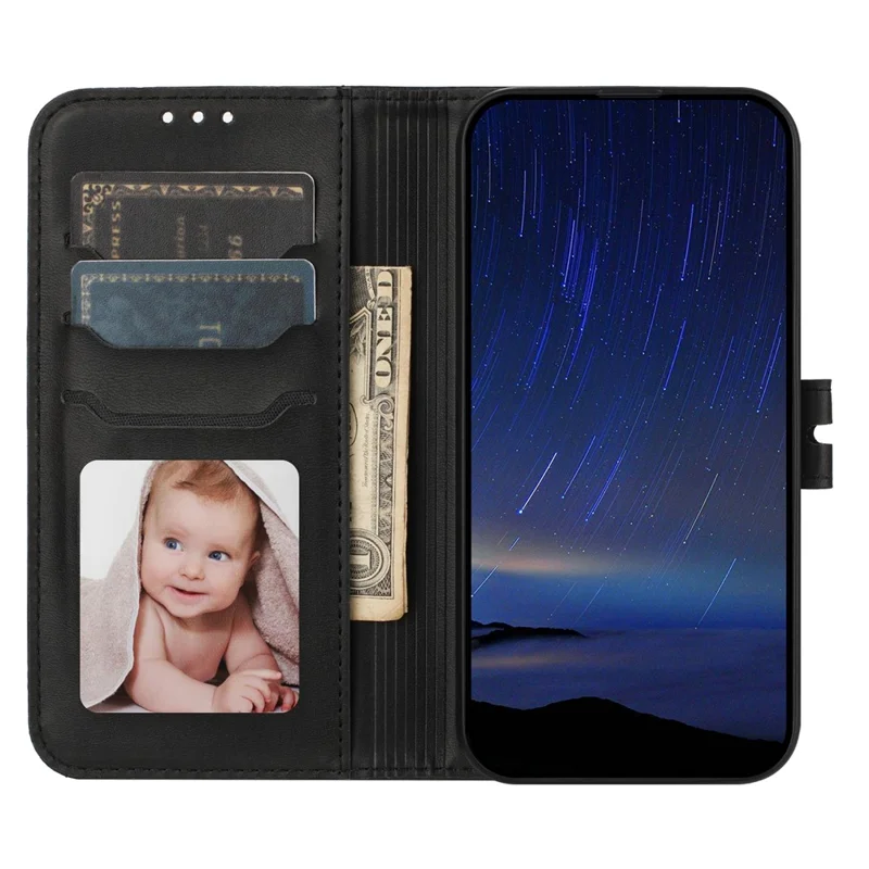 For iPhone 17 Case Happy Cat Pattern Imprinted Leather Wallet Phone Cover - Black