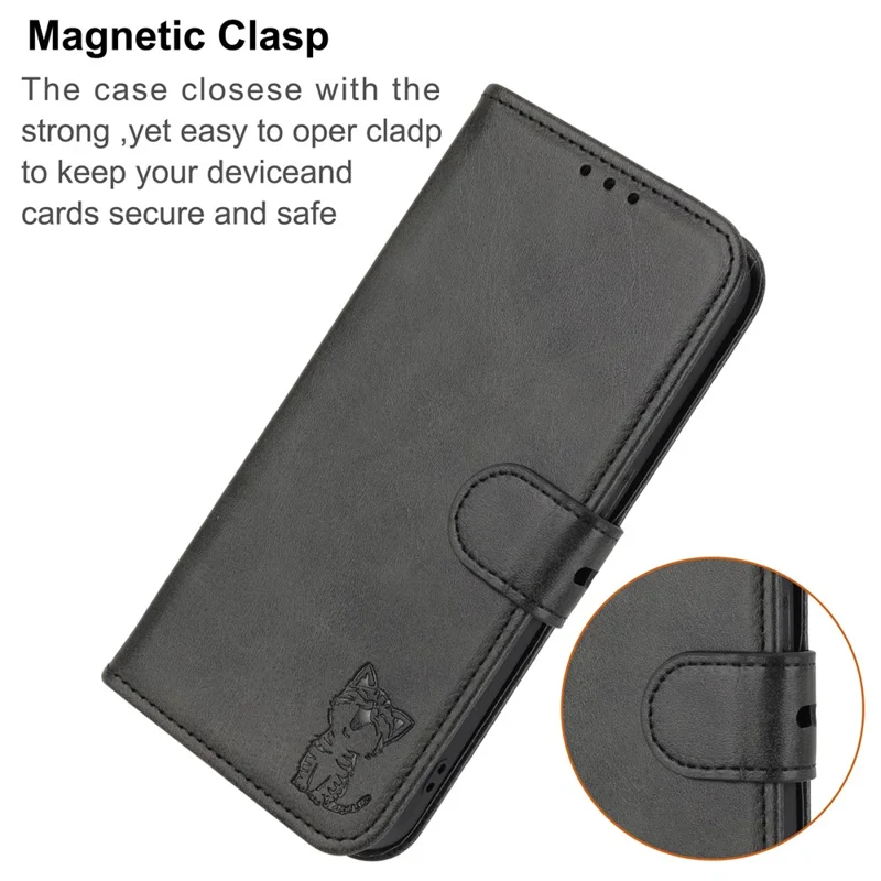 For iPhone 17 Case Happy Cat Pattern Imprinted Leather Wallet Phone Cover - Black