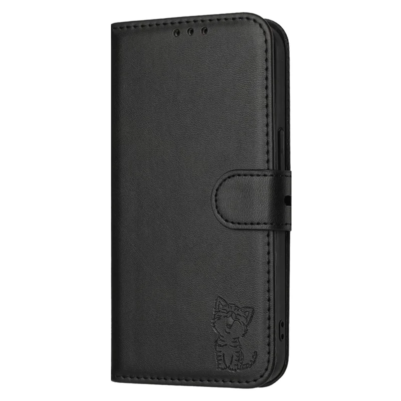 For iPhone 17 Case Happy Cat Pattern Imprinted Leather Wallet Phone Cover - Black