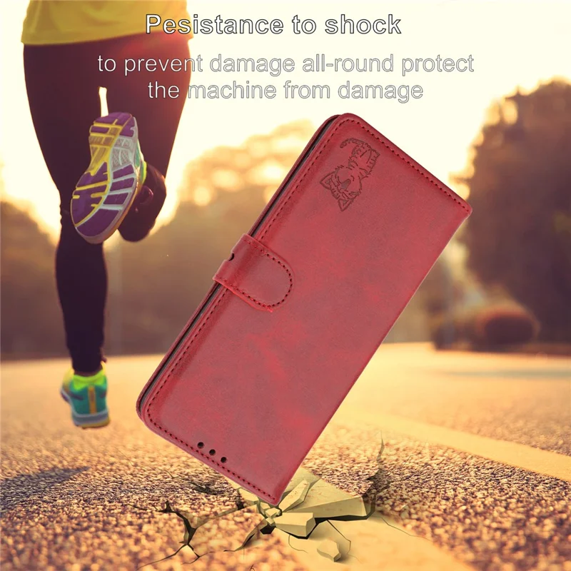 For iPhone 17 Case Happy Cat Pattern Imprinted Leather Wallet Phone Cover - Red