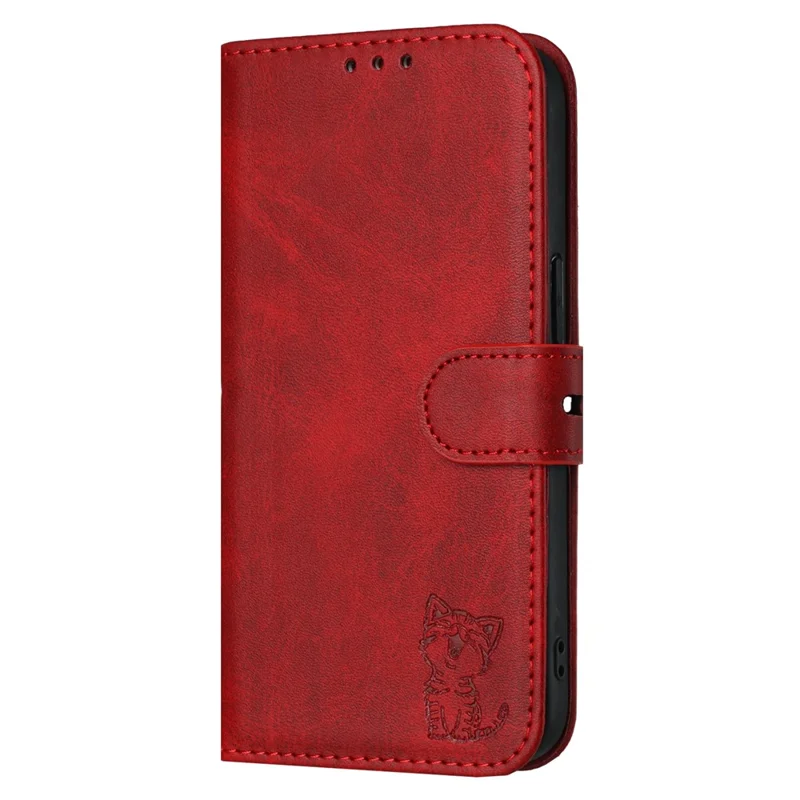 For iPhone 17 Case Happy Cat Pattern Imprinted Leather Wallet Phone Cover - Red