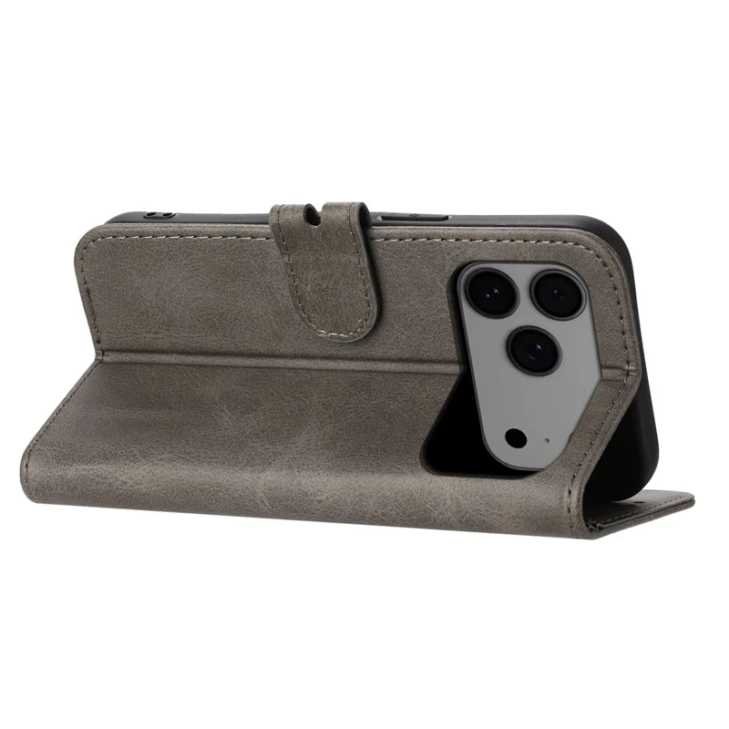 For iPhone 17 Pro Max Case Happy Cat Pattern Imprinted Leather Wallet Phone Cover - Grey