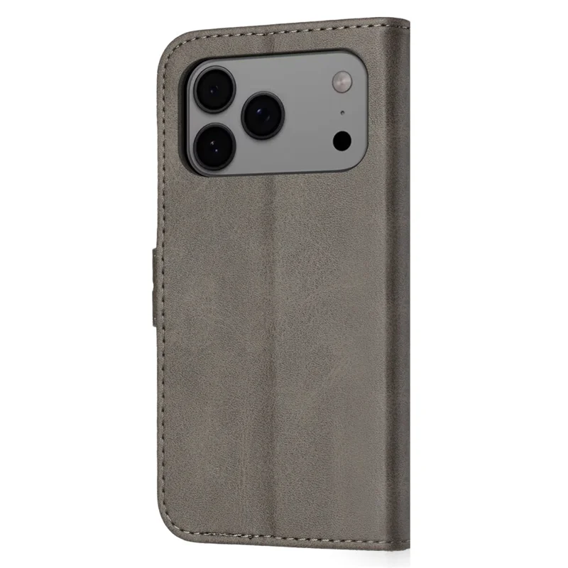 For iPhone 17 Pro Max Case Happy Cat Pattern Imprinted Leather Wallet Phone Cover - Grey