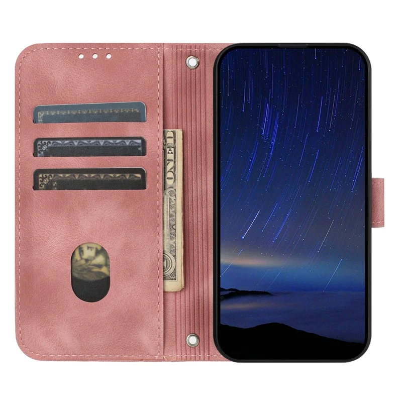 For iPhone Air Case Imprinted Line Leather Phone Cover with Handy Strap - Pink