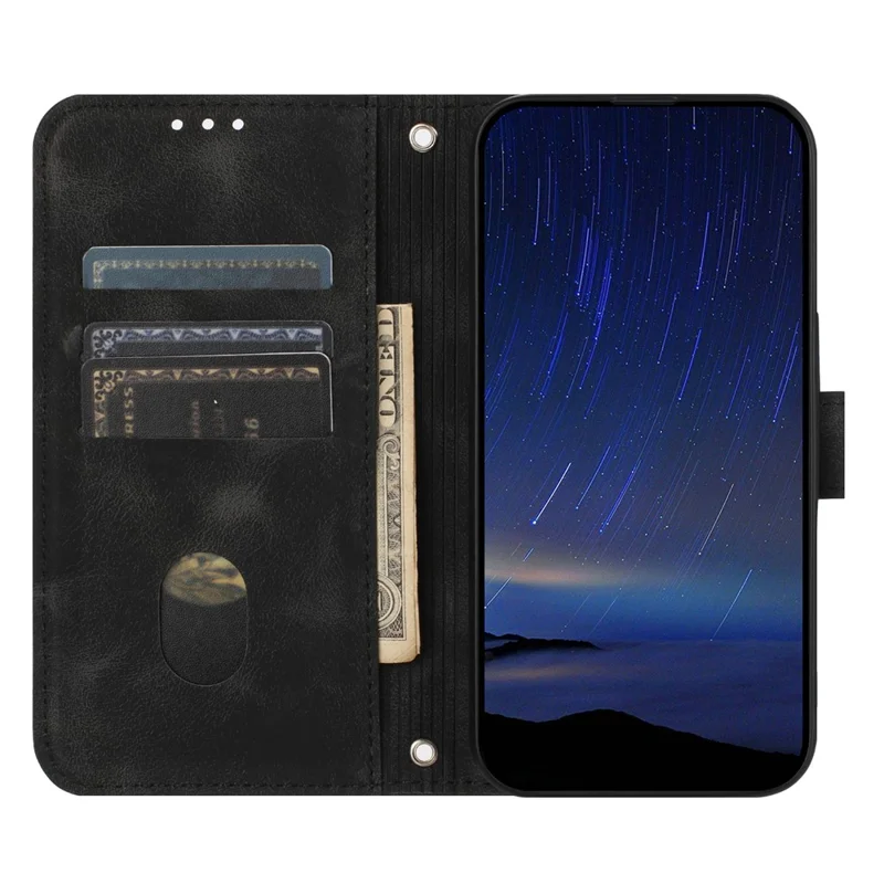 For iPhone 17 Pro Max Case Imprinted Line Leather Phone Cover with Handy Strap - Black