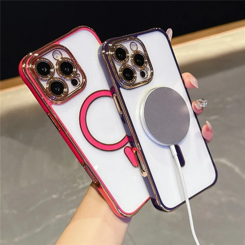 For iPhone 16 Pro Magnetic Case Electroplated 2.0mm Acrylic TPU Phone Back Cover - Red