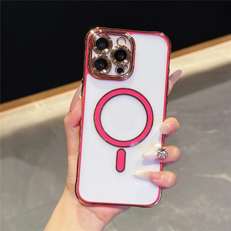 For iPhone 16 Pro Max Magnetic Case Electroplated 2.0mm Acrylic TPU Phone Back Cover - Red