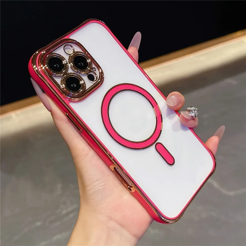 For iPhone 16 Pro Max Magnetic Case Electroplated 2.0mm Acrylic TPU Phone Back Cover - Red