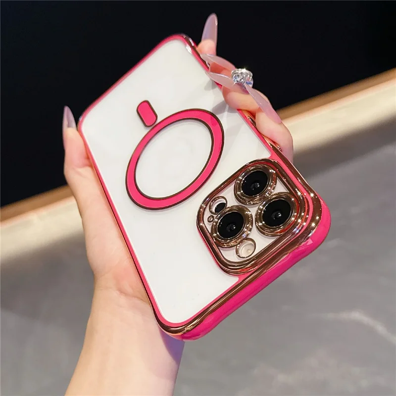 For iPhone 16 Pro Max Magnetic Case Electroplated 2.0mm Acrylic TPU Phone Back Cover - Red