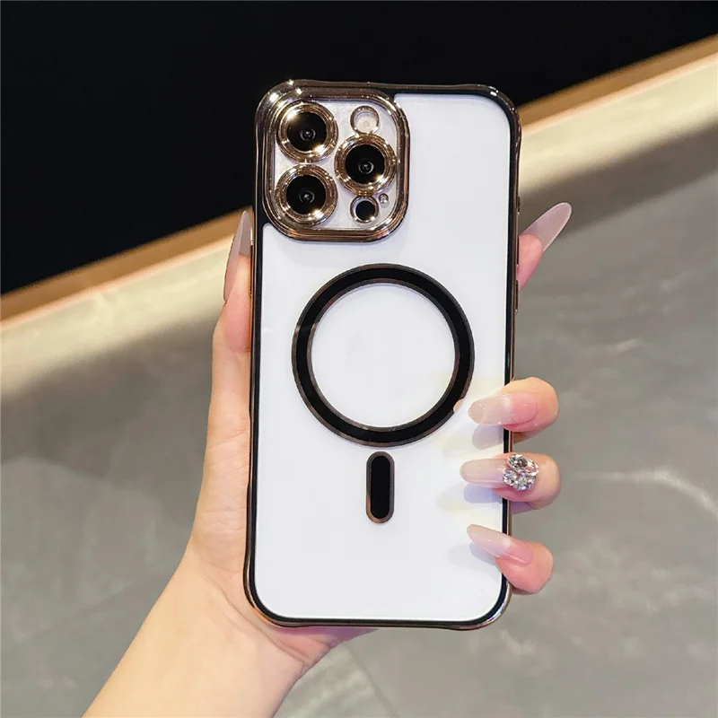 For iPhone 16 Pro Max Magnetic Case Electroplated 2.0mm Acrylic TPU Phone Back Cover - Black