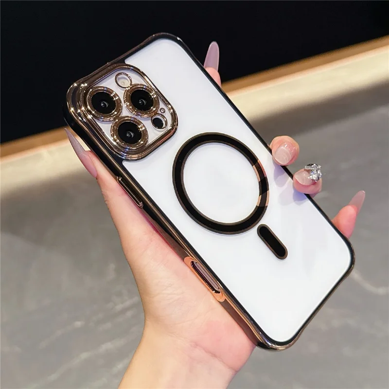 For iPhone 16 Pro Max Magnetic Case Electroplated 2.0mm Acrylic TPU Phone Back Cover - Black