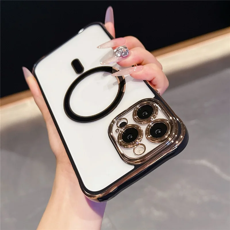 For iPhone 16 Pro Max Magnetic Case Electroplated 2.0mm Acrylic TPU Phone Back Cover - Black