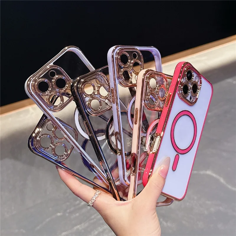 For iPhone 16 Pro Max Magnetic Case Electroplated 2.0mm Acrylic TPU Phone Back Cover - Black