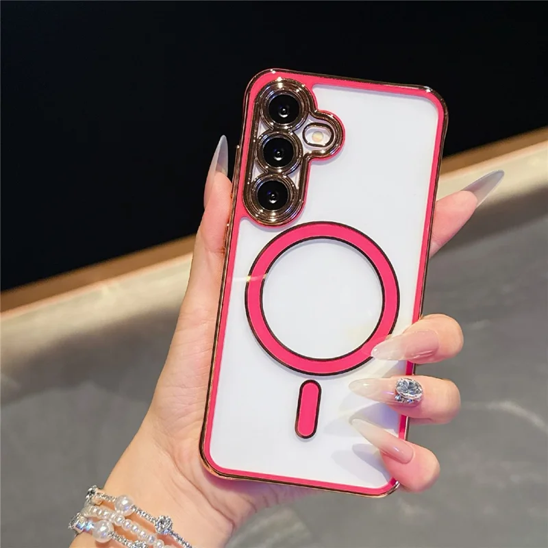 For Samsung Galaxy S25+  /  S24+ Magnetic Case Electroplated 2.0mm Acrylic TPU Phone Back Cover - Red