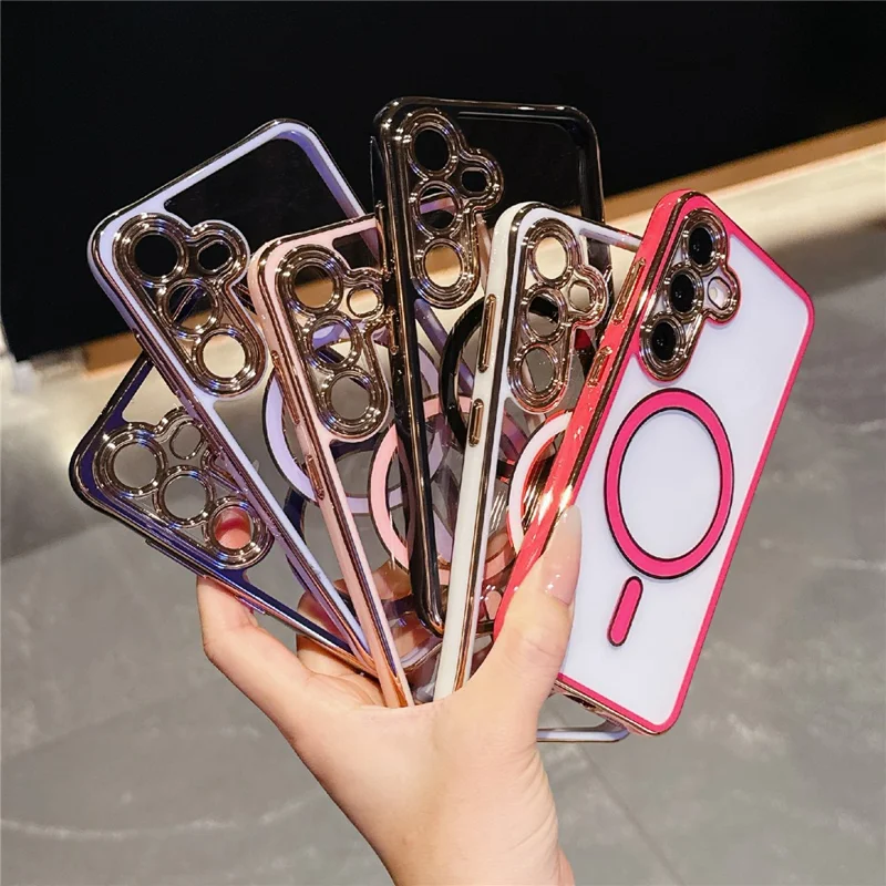 For Samsung Galaxy S25+  /  S24+ Magnetic Case Electroplated 2.0mm Acrylic TPU Phone Back Cover - Red
