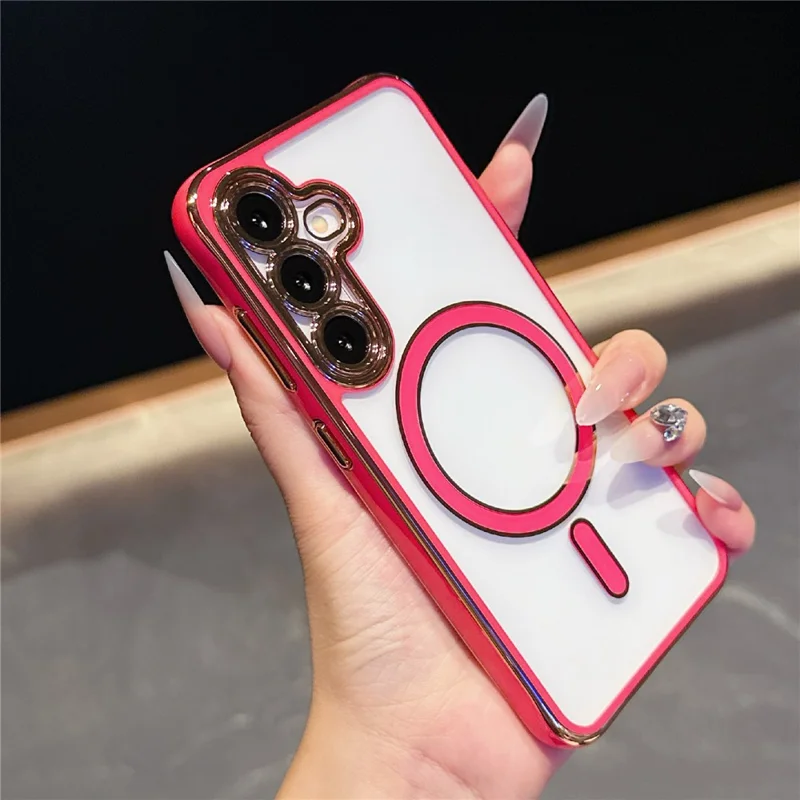 For Samsung Galaxy S25+  /  S24+ Magnetic Case Electroplated 2.0mm Acrylic TPU Phone Back Cover - Red