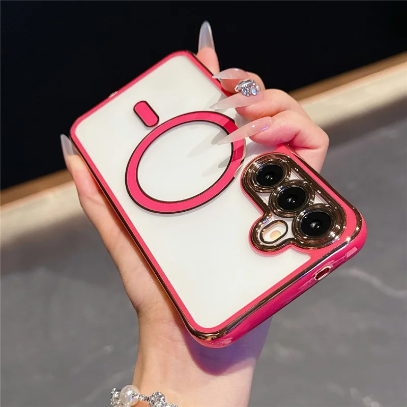 For Samsung Galaxy S25+  /  S24+ Magnetic Case Electroplated 2.0mm Acrylic TPU Phone Back Cover - Red