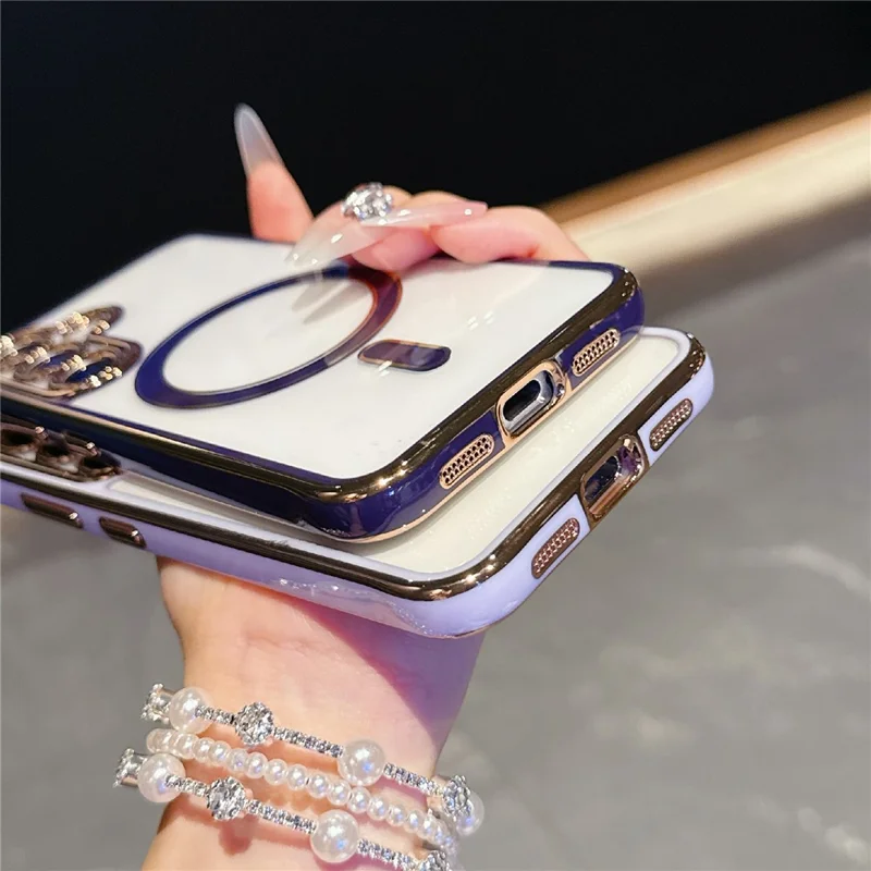 For Samsung Galaxy S25+  /  S24+ Magnetic Case Electroplated 2.0mm Acrylic TPU Phone Back Cover - Red