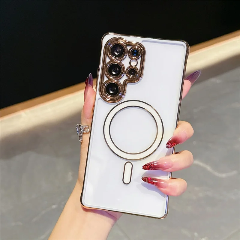 For Samsung Galaxy S25 Ultra Magnetic Case Electroplated 2.0mm Acrylic TPU Phone Back Cover - White