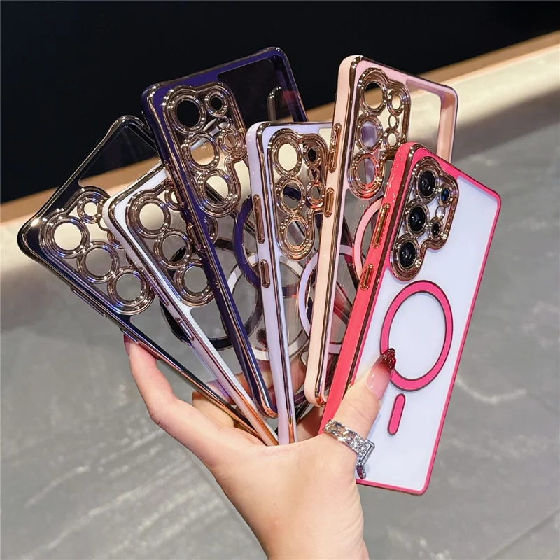 For Samsung Galaxy S25 Ultra Magnetic Case Electroplated 2.0mm Acrylic TPU Phone Back Cover - White