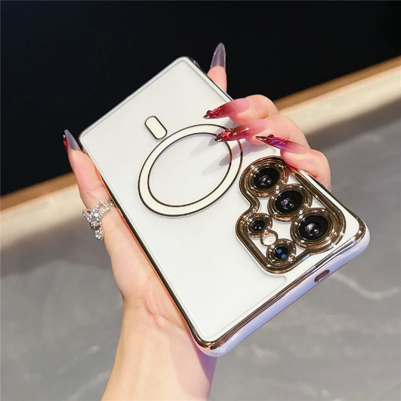 For Samsung Galaxy S25 Ultra Magnetic Case Electroplated 2.0mm Acrylic TPU Phone Back Cover - White