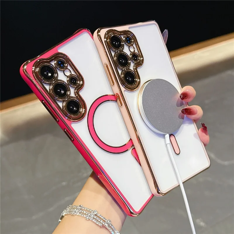 For Samsung Galaxy S25 Ultra Magnetic Case Electroplated 2.0mm Acrylic TPU Phone Back Cover - White