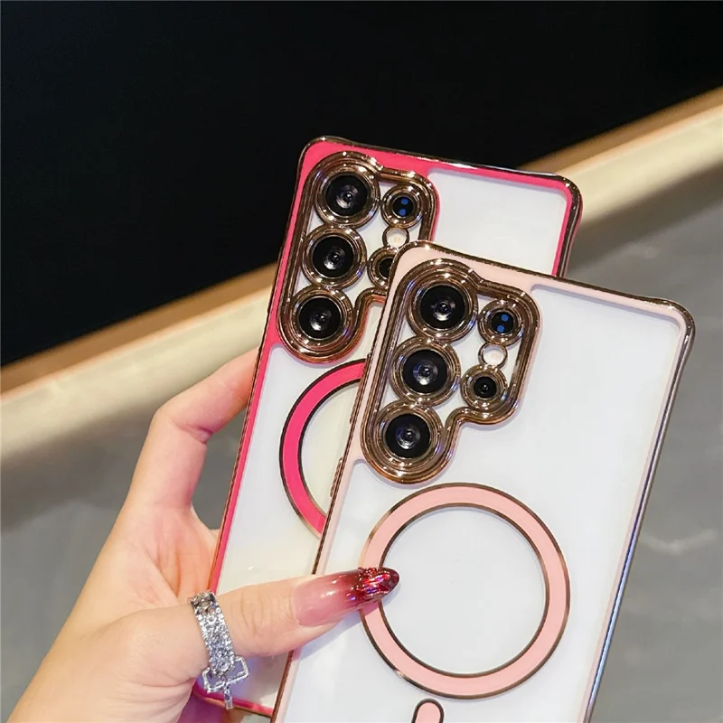 For Samsung Galaxy S25 Ultra Magnetic Case Electroplated 2.0mm Acrylic TPU Phone Back Cover - White